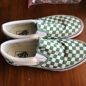 Like new green checkered slip-on vans